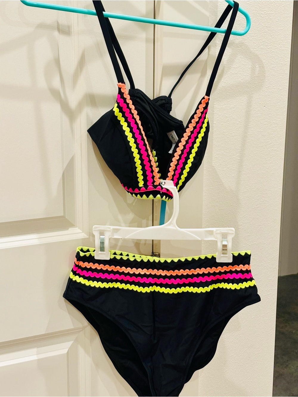 POPVIL Black Two-Piece Swim Set with Neon Trim
